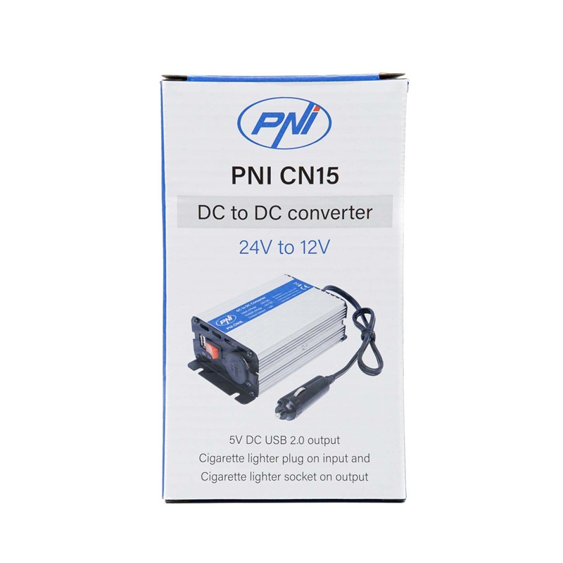 PNI CN15 180W napetostni pretvornik, 24V-12V, 15A, USB 2.0, zaščita pred kratkim stikom na izhodu
