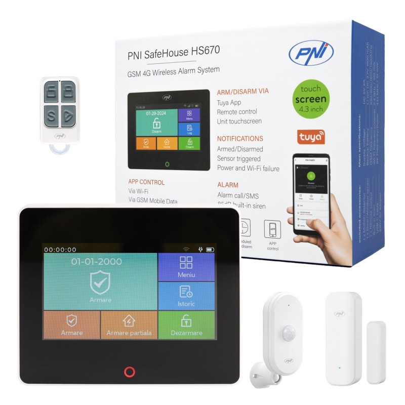 Brezžični alarmni sistem SafeHouse HS670 WiFi GSM 4G, barvni zaslon na dotik, Tuya Smart.