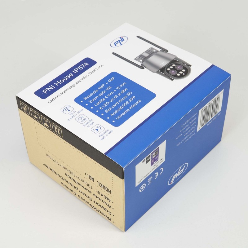 Video nadzorna kamera IP574, 4MP + 4MP ločljivost, 10× optični zoom, CamHi 