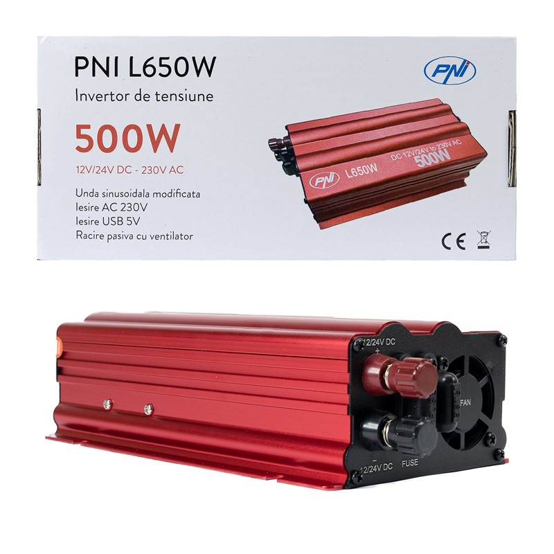 Napetostni inverter PNI L650W dvojni napajalnik 12V/24V, izhod 230V, 500W, modificiran sinus,