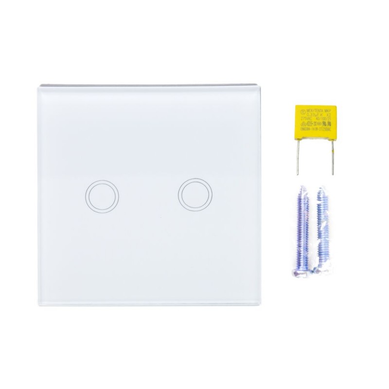 Dvojno stikalo s steklenim dotikom SH202, belo z LED indikatorjem