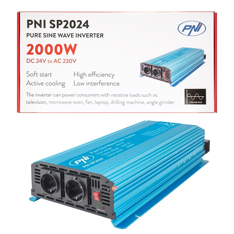 Pretvornik napetosti PNI SP2024 24V napajalnik 230V izhod 2000W čisti sinusni val