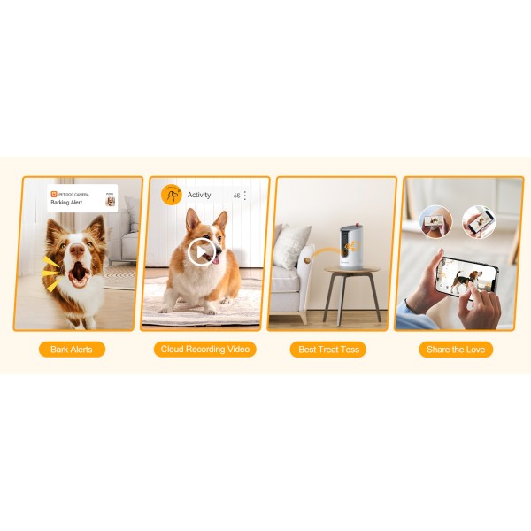 Petcam1T Kamera za priboljške za pse z dvopasovnim Wi-Fi-jem 2,4 in 5,8 GHz