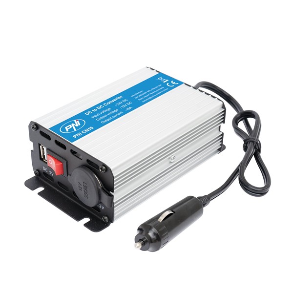 PNI CN15 180W napetostni pretvornik, 24V-12V, 15A, USB 2.0, zaščita pred kratkim stikom na izhodu