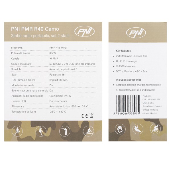 Prenosna radijska postaja PNI PMR R40 Camo, komplet z 2 kosoma
