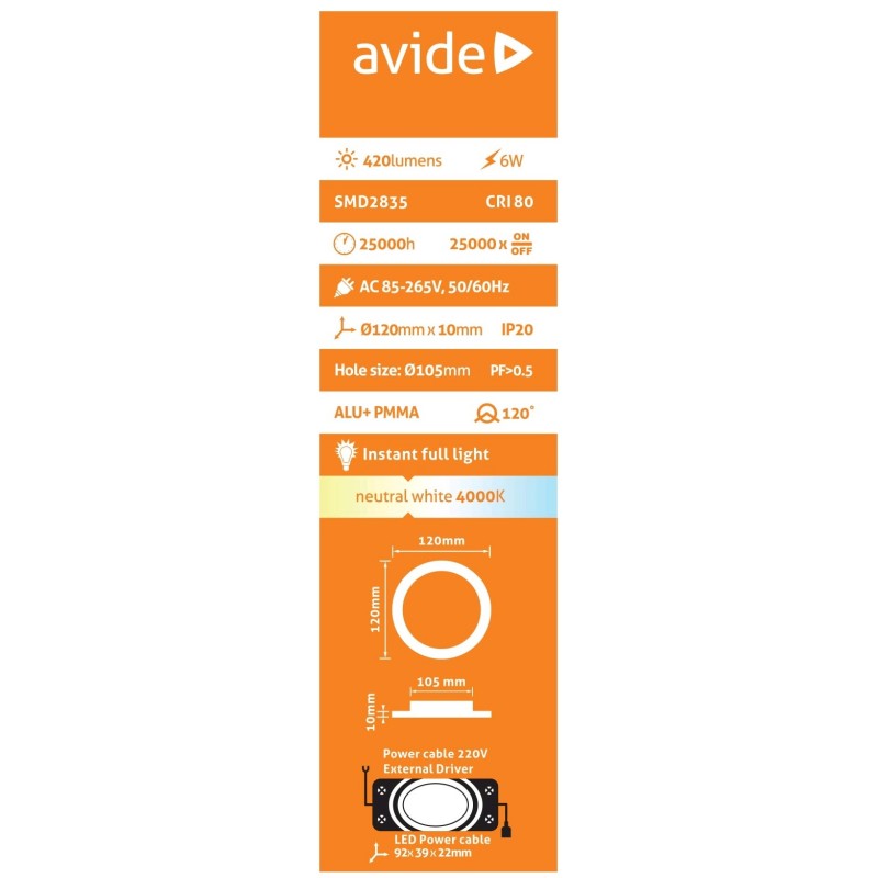 LED svetilka vgradna ACRPNW-R-6W-ALU 6W 4000K okrogla