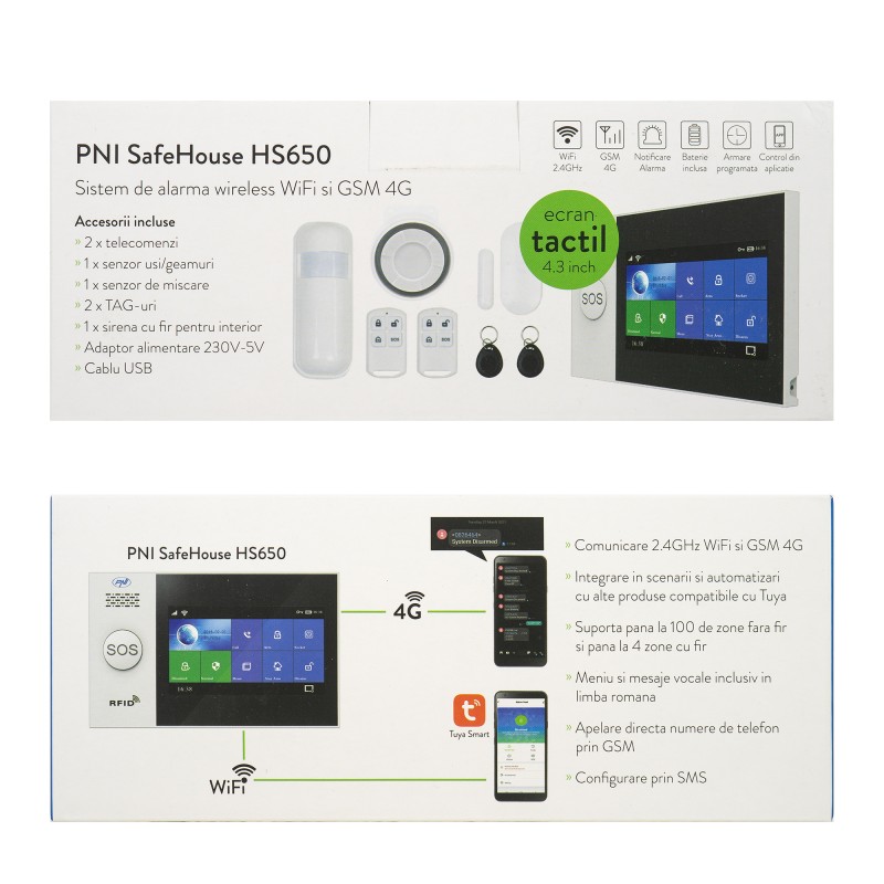 SafeHouse HS650 Wifi, GSM 4G brezžični alarmni sistem, z zaslonom na dotik