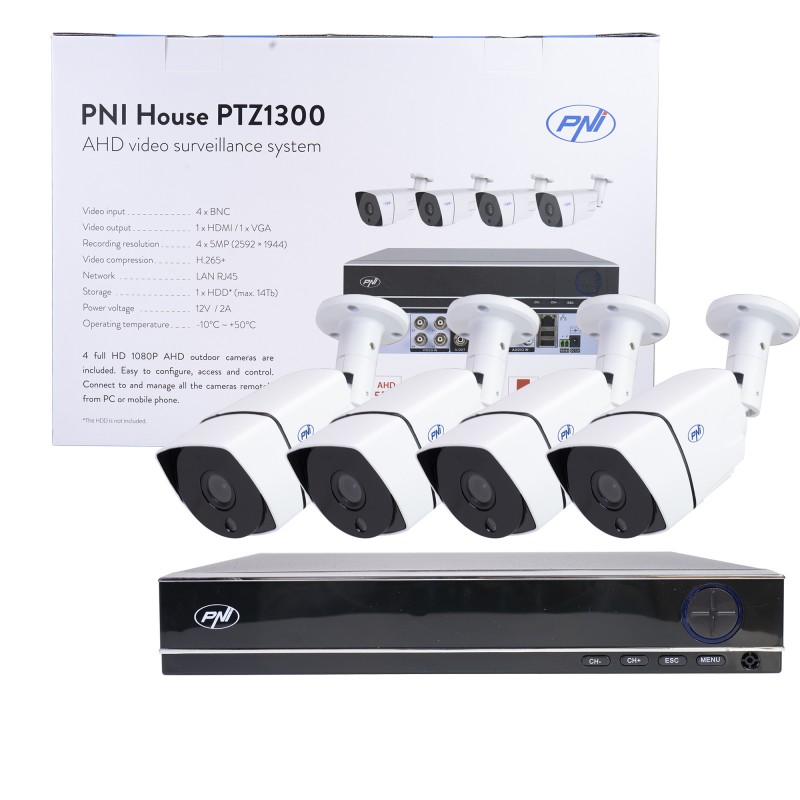 AHD House PTZ1300 Full HD videonadzorni komplet - NVR in 4 zunanje kamere 2MP full HD 1080P