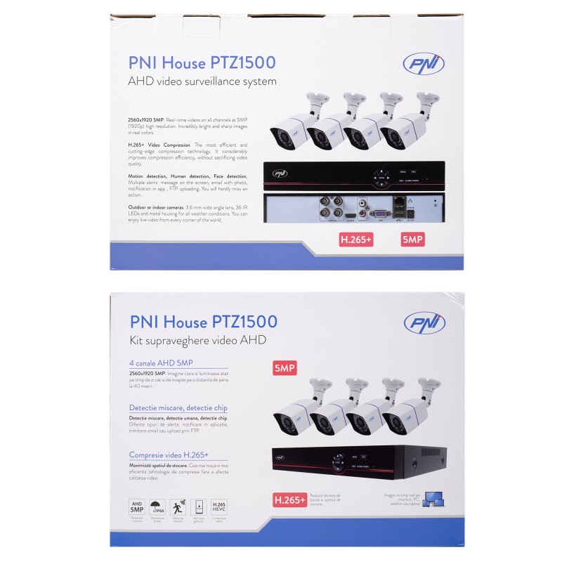 Komplet za video nadzor AHD House PTZ1500 5 MP - DVR in 4 zunanje kamere ter 1 Tb HDD vključeni