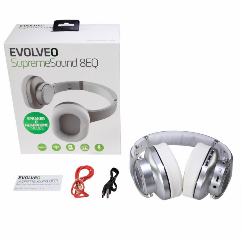 SupremeSound 8EQ, Bluetooth slušalke z zvočnikom in izenačevalnikom 2v1, srebrne barve