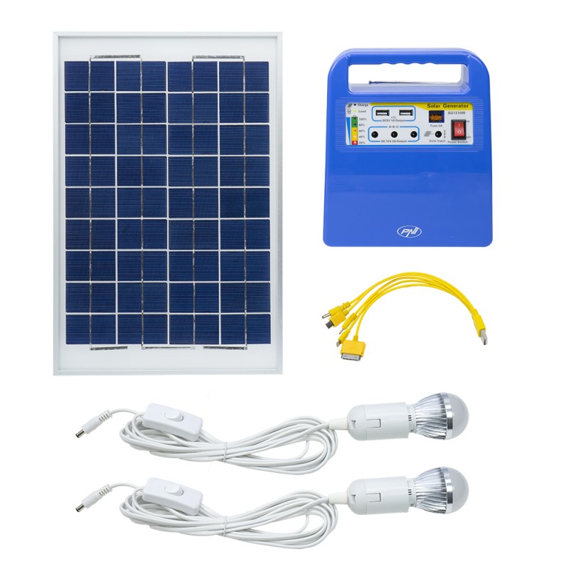 GreenHouse H01 30W solarni fotovoltaični sistem z 12V / 7Ah baterijo, USB / Radio / MP3, 2 LED žarnici