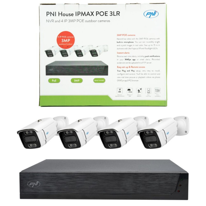 IPMAX3LR POE 3LR, video nadzor, NVR s 4 priključki POE, ONVIF in 4 kamere z IP 3MP