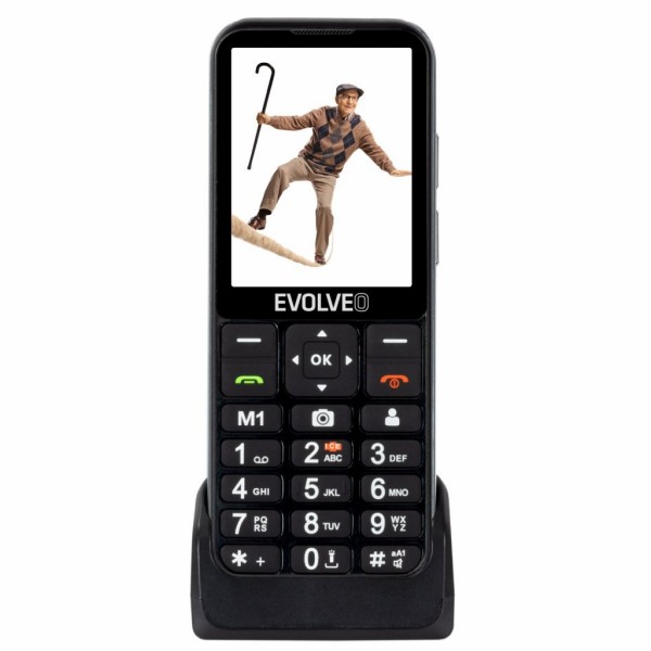 Easyphone LT mobilni telefon za starejše s polnilnim stojalom (črn)