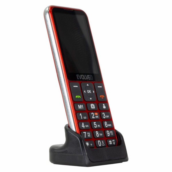 Easyphone LT mobilni telefon za starejše s polnilnim stojalom (rdeč)