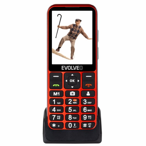 Easyphone LT mobilni telefon za starejše s polnilnim stojalom (rdeč)