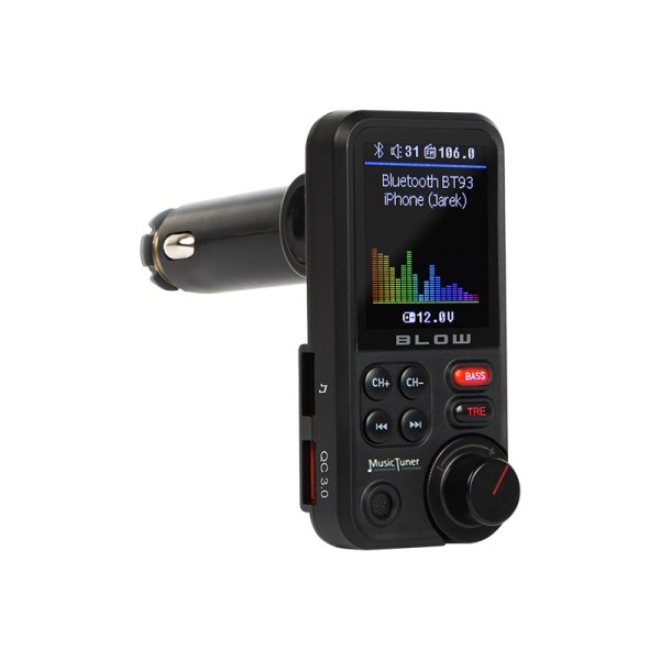 FM oddajnik 74-168, 3v1, Bluetooth 5.0 + QC hitri polnilec + prostoročno telefoniranje, črn