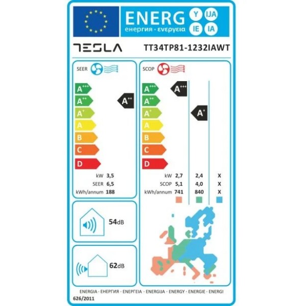 Tesla TT34TP81-1232IAWT stenska klimatska naprava, bela, Nordic