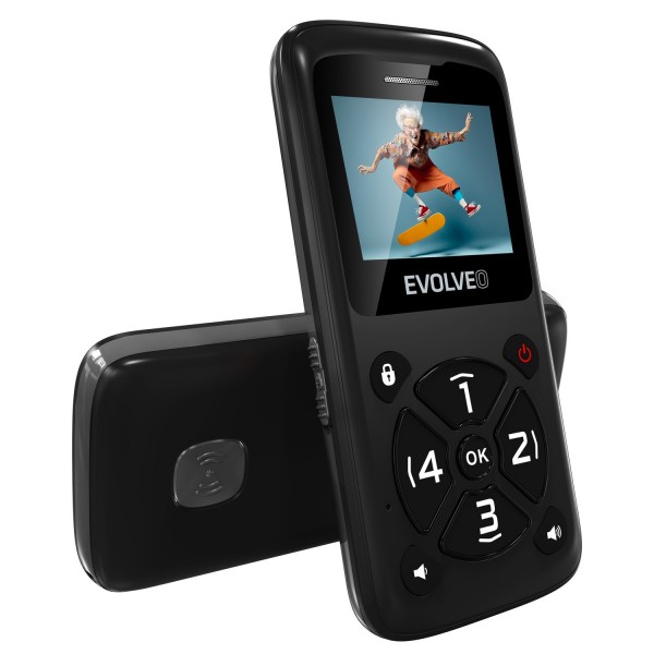 EVOLVEO EasyPhone ID, mobilni telefon za starejše, črn