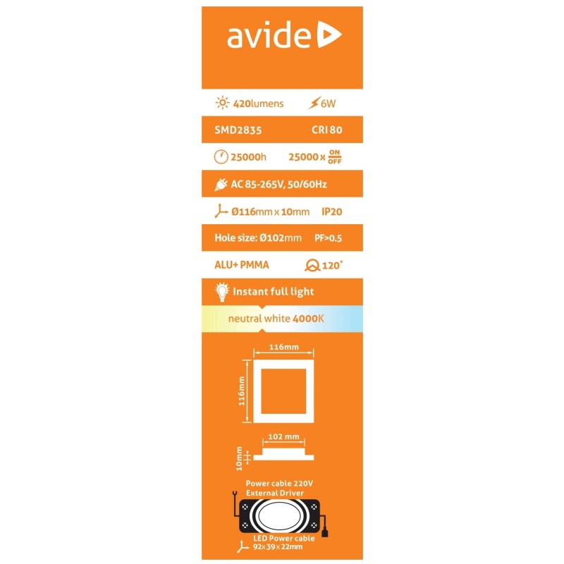 LED vgradna svetilka ACRPNW-S-6W-ALU  6W 4000K kvadratna