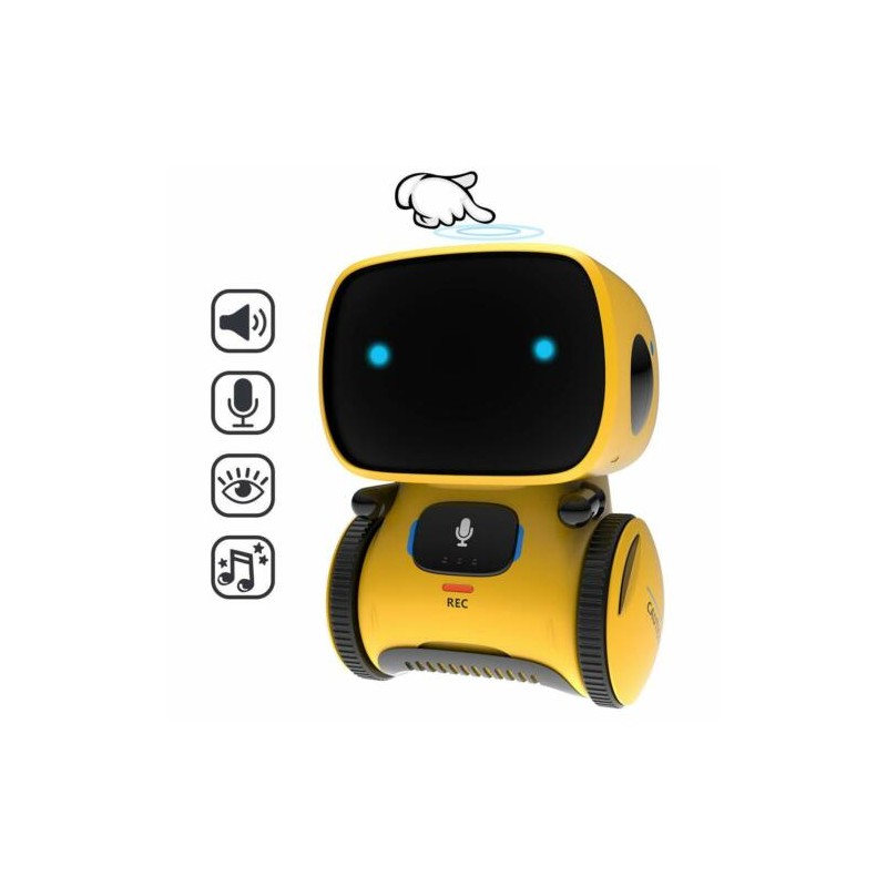 Robo One interaktivni inteligentni robot, glasovno upravljanje, gumbi na dotik, rumena