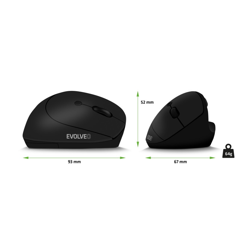 Tiha vertikalna ergonomska brezžična miška 2.4GHz, črna