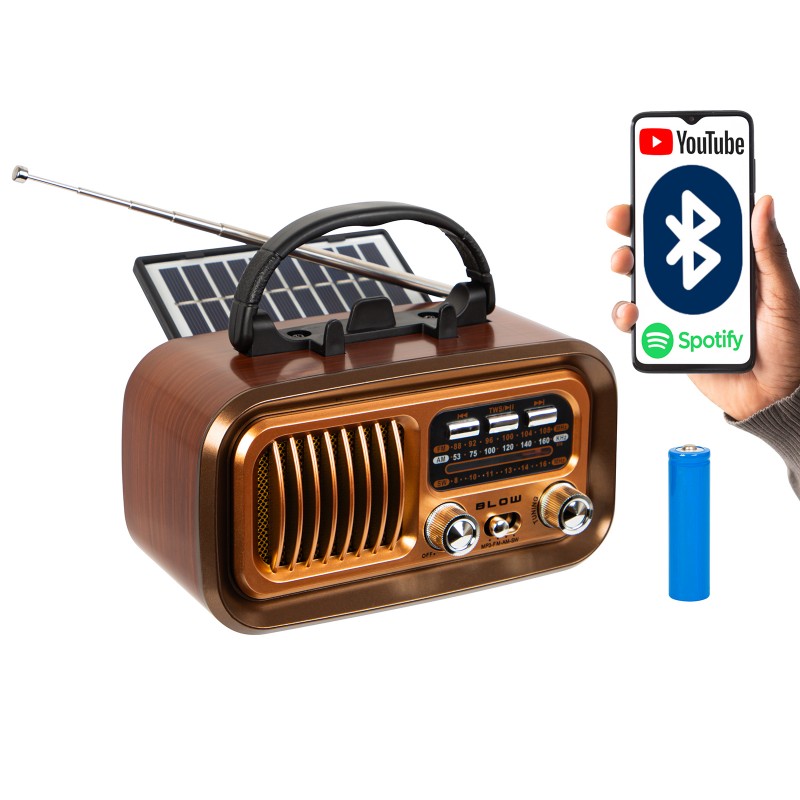 Prenosni analogni radio AM/FM z Bluetoothom BLOW RA16, solarni.