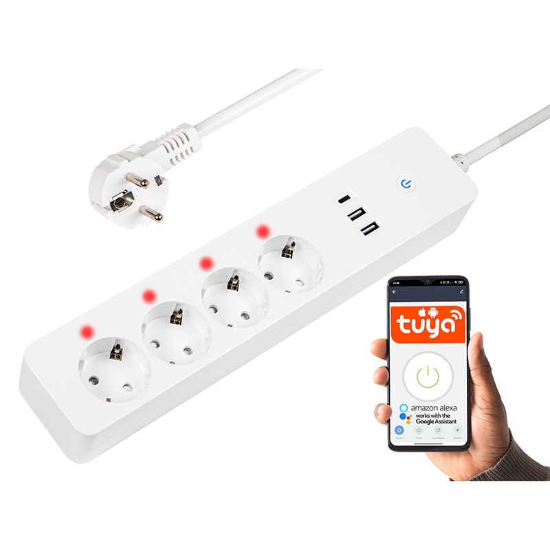 Inteligentni razdelilnik (podaljšek) BEL, 1,5 m, 2×USB + USB-C, WiFi TUYA