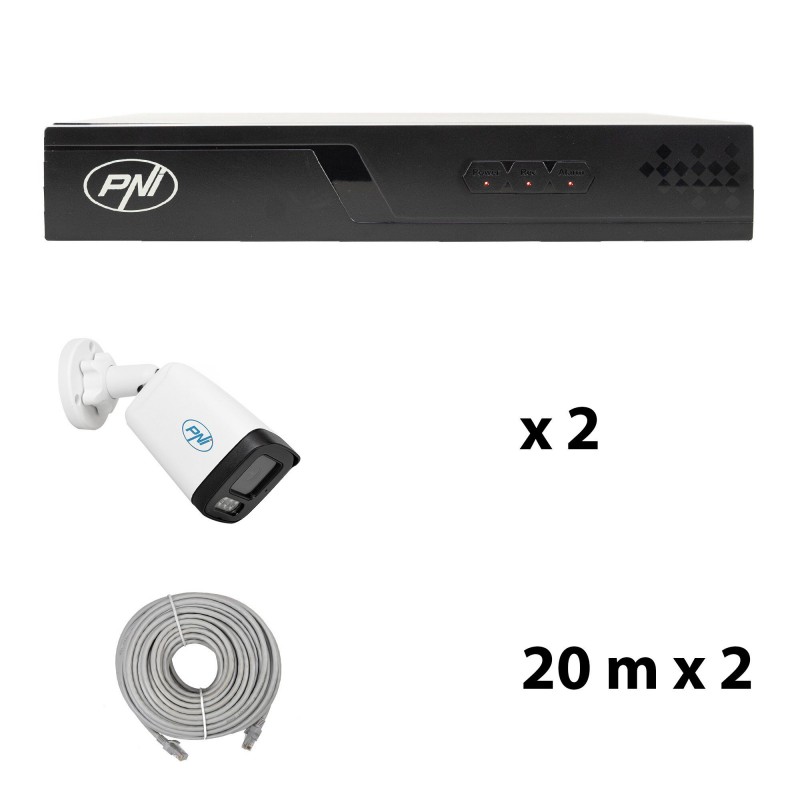 PNI Videonadzorni paket IP710/2xPNI IP515J 5MP kameri in 2xUTP CAT6 kabla 20m