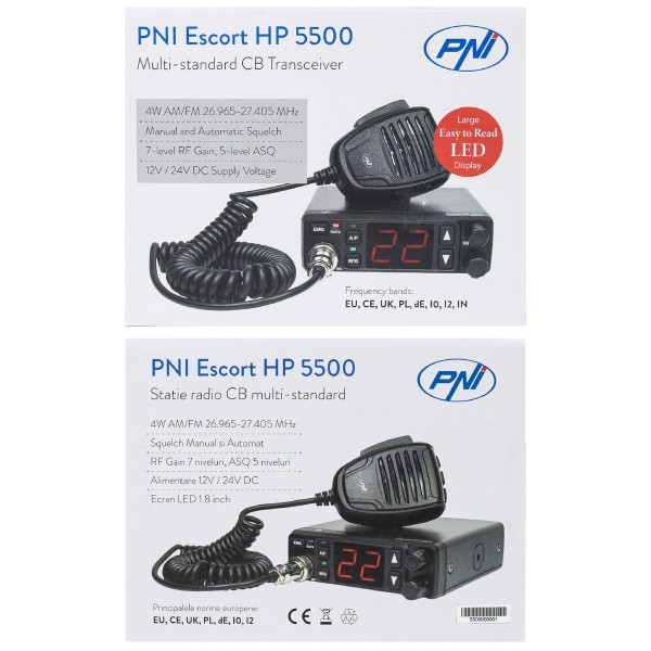 CB radijska postaja PNI Escort HP 5500, multistandard, 4 W, AM/FM, 12 V/24 V, ASQ, RF Gain, priložen vtič za avtomobilski vžigalnik