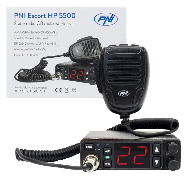 CB radijska postaja PNI Escort HP 5500, multistandard, 4 W, AM/FM, 12 V/24 V, ASQ, RF Gain, priložen vtič za avtomobilski vžigalnik