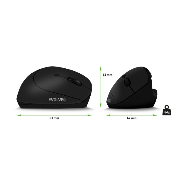 Tiha vertikalna ergonomska brezžična miška 2.4GHz, črna