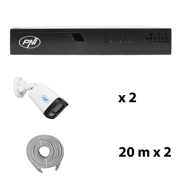 PNI Videonadzorni paket IP710/2xPNI IP515J 5MP kameri in 2xUTP CAT6 kabla 20m