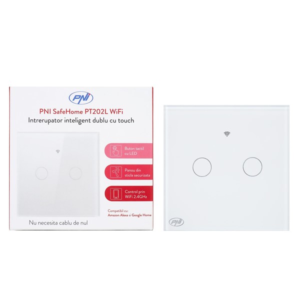 Pametno stikalo s SafeHome PT202L WiFi touch, 10A, upravljanje prek aplikacije Tuya Smart
