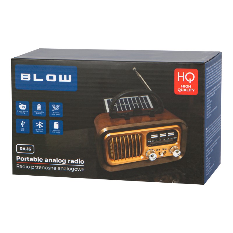 Prenosni analogni radio AM/FM z Bluetoothom BLOW RA16, solarni.