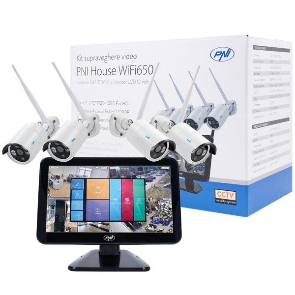 WiFi650, video nadzor,4 kamere FullHD, Wi-Fi in 12-palčni LCD monitor